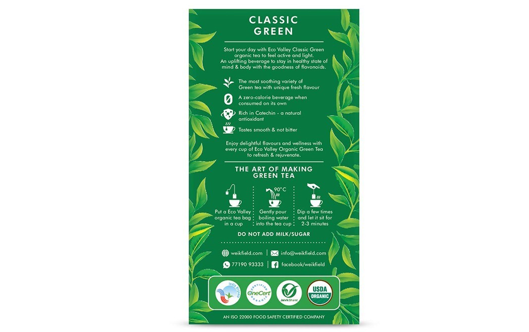 Weikfield Eco Valley Organic Tea Classic Green   Box  30 pcs